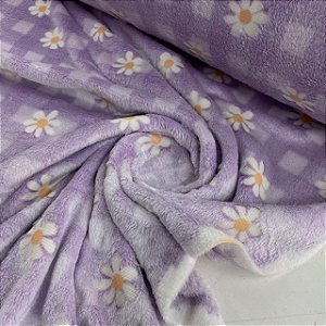 Fleece 3D Night Floral com Xadrez Lilás