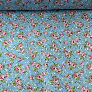 Tricoline Estampada Floral Liberty Jardim Azul