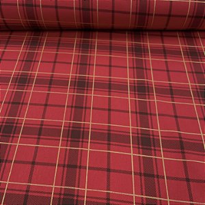 Tricoline Estampada Natalina Xadrez Vermelho