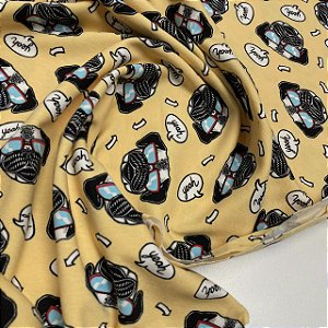 Malha Cotton Light Estampado Amarelo Com Cachorro
