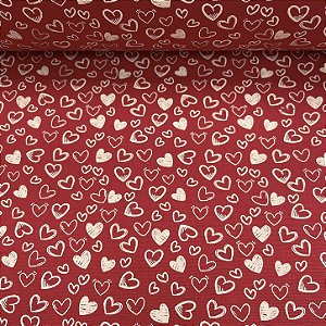 Tricoline Estampado Corações Vermelhos