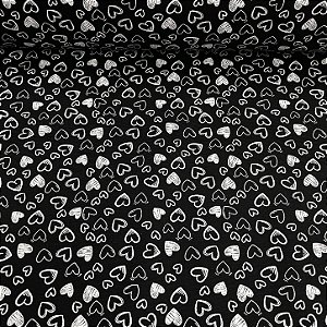Tricoline Estampado Corações Preto
