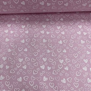 Tricoline Estampado Corações Rosa