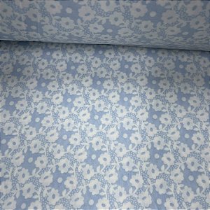 Liganete Estampada Florzinha Branca com Fundo Azul Bebê
