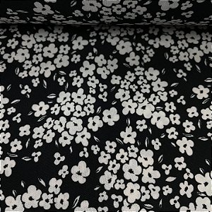 Liganete Estampada Florzinha Branca com Fundo Preto 1