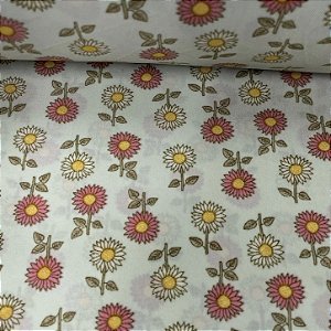 Liganete Estampada Florzinha Rosa e Branca com Fundo Verde Menta