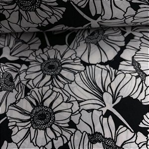 Liganete Estampada Flor Branca com Fundo Preto