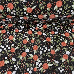 Liganete Estampada Florzinha Laranja com Fundo Preto