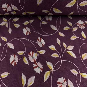 Liganete Estampada Flor Branca com Detalhes Vermelho com Fundo Ameixa