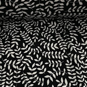 Liganete Estampada Folhinha Branca com Fundo Preto