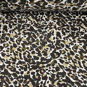 Liganete Estampada Oncinha Preta com Detalhes Marrom e Amarelo Fundo Branco