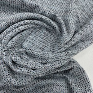 Malha Tricot Detalhes Azul e Fundo Cinza Névoa