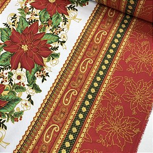 Oxford Mesa Natalina Fundo Vermelho com Flor