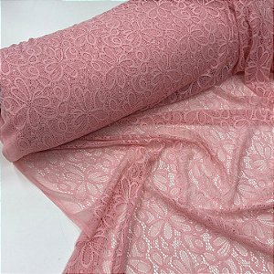 Renda Chantily de Poliamida com Elastano Rosa Núvem