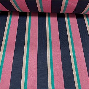 Suplex Estampado de Poliamida Santa Constância Listras Azul Marinho, Rosa Nuvem, Rosa, Verde