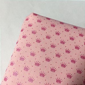 Tricoline Estampada Coroazinhas Rosa