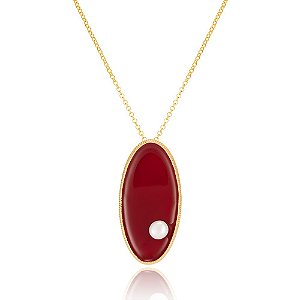 Colar Vitória 362 Ouro Esmaltado Vermelho com Pérola Shell