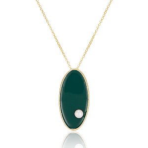Colar Vitória 362 Ouro Resinado Verde com Pérola Shell
