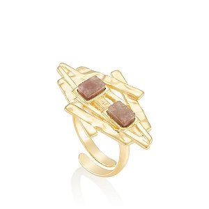 Anel Vigas 518 Ouro Quartzo Goiaba