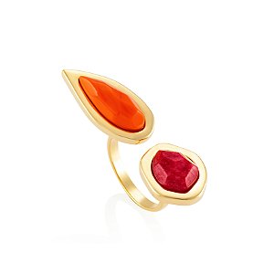 Anel Fogo 539 Ouro Feldspato Vermelho