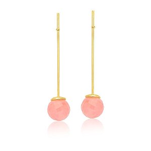 Brinco Bubble 672 Ouro Quartzo Rosa