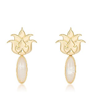 Brinco Kinnara 1138 Ouro Quartzo Branco