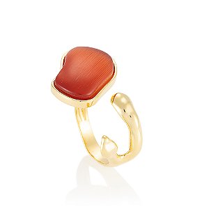 Anel Coral de Fogo 593 Quartzo Laranja Ouro