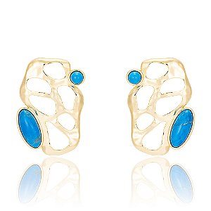 Brinco Porifera 1156 Howlita Turquesa Ouro