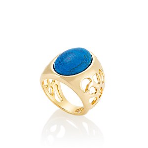 Anel Porifera 596 Howlita Turquesa Ouro