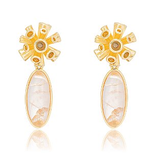 Brinco Coral Tubo 1158 Quartzo Rosa Ouro