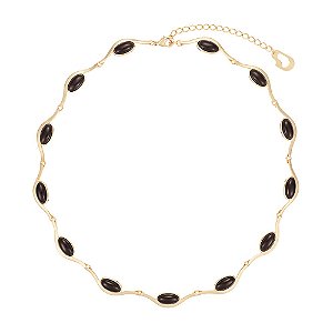 Colar Arábia 471 Ouro Quartzo Negro