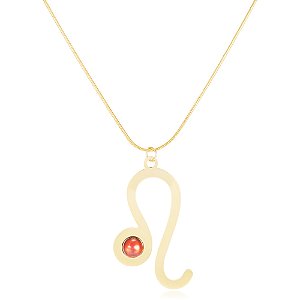 Pingente Astro Leão 441 Ouro Quartzo Laranja