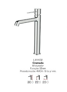 Misturador monocomando  bica alta para lavatório LX4402 - Lexxa