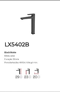  Misturador monocomando Black bica alta para lavatório LX5402B - Lexxa