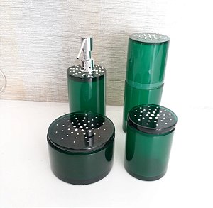 Conjunto de potes redondo com Strass swarovski para bancada 4 peças - Resina Verde translucido