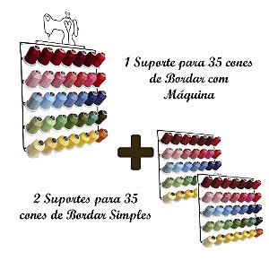 1 Suporte para 35 cones de Bordar com Máquina + 2 Suportes para 35 Cones de Bordar Simples