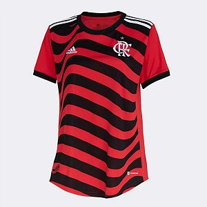 Camisa Flamengo III 22/23 s/nº Torcedor Adidas Feminina - Vermelho+Preto