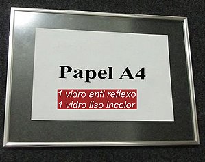 Quadro entre vidros moldura de alumínio (sanduíche de vidros) A4 ( com 1 vidro anti reflexo)