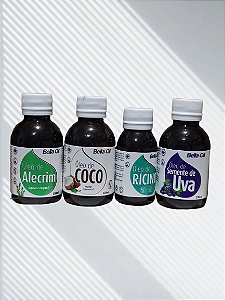 kit - Óleo de Coco 100ml, Óleo de Alecrim 100 ml, Óleo de Semente de Uva 100 ml, Oleo de Rícino 60ml