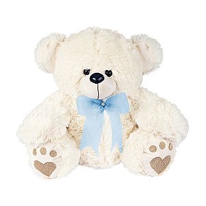 Urso Baby Branco com Laço Azul Claro W.U