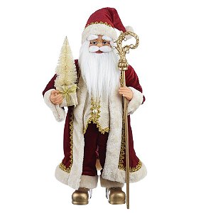 Natal Papai Noel Em Pé com Presente e Cajado 60 cm