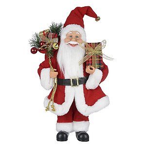 Boneco Natal Papai Noel Em Pé com Saco de Presente 40 cm