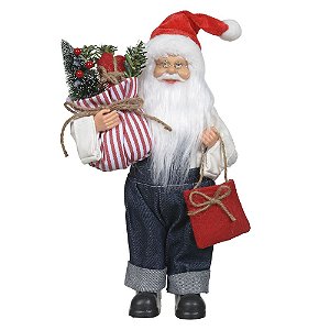 Boneco Natal Papai Noel Em Pé com Saco de Presente 30 cm