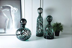 Kit Garrafa Decorativa Vidro Verde e Preto Adely Decor