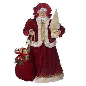Boneco Mamãe Noel Bordô Decoração de Natal  60 cm