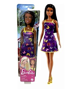 Boneca Barbie Fashion Vestido Roxo Estampa Borboleta Mattel