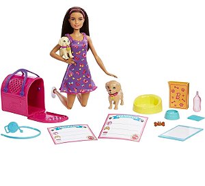 Boneca Barbie Adota um Cachorrinho Morena Mattel