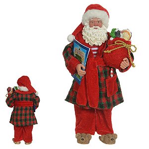 Boneco Natal Papai Noel de Pijama e Pantufas Ursinho 27,5 cm