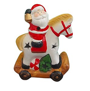 Papai Noel Cavalo de Balanço com LED Decoração de Natal