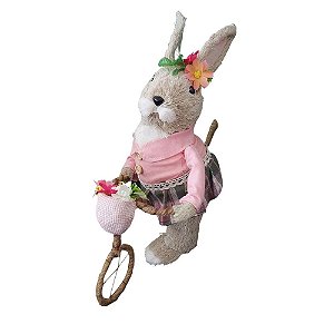 Decoração de Páscoa Coelho Fêmea com Bicicleta 34 cm D&A